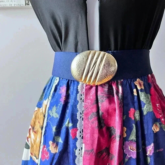 1950s Vintage Floral Print Cotton Full Midi Skirt - Picture 9 of 14